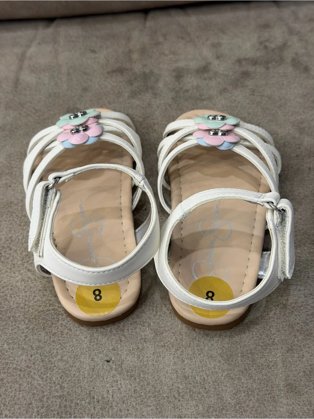 Jessica Simpson Girls White Floral Sandals Size 8 Pastel Flowers JES7851